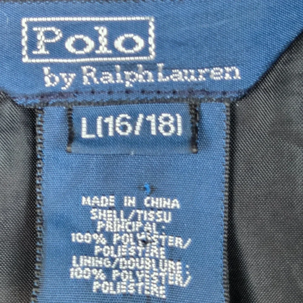 Polo Ralph Lauren Puffer Jacket Boys L 16/18 Down Filled Fleece Collar Navy Blue